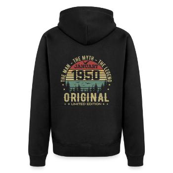 75 Jahre altes Geburtstagsgeschenk, geboren im Januar 195 - Unisex Premium Bio Zip Hoodie - Schwarz - Hinten - Nico (187cm)