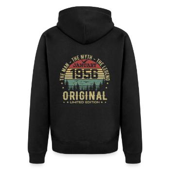 69 Jahre altes Geburtstagsgeschenk, geboren im Januar 1956 - Unisex Premium Bio Zip Hoodie - Schwarz - Hinten - Nico (187cm)