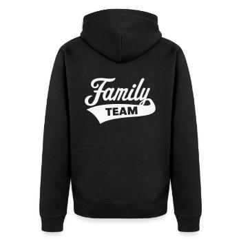 Family Team (Familie / White) - Unisex Premium Bio Zip Hoodie - Schwarz - Hinten - Nico (187cm)