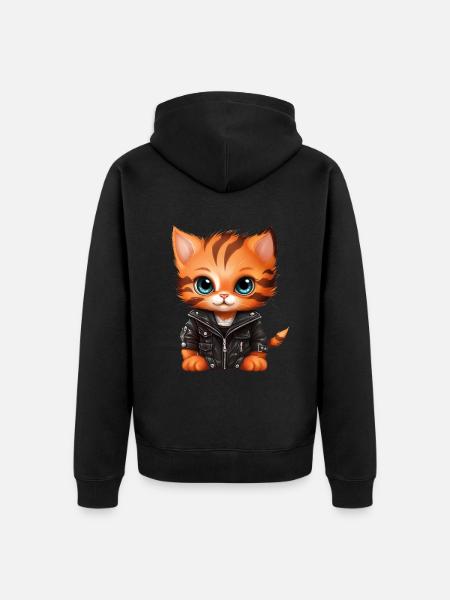 Baby cat in leather jacket - Unisex Premium Organic Zip Hoodie - black
