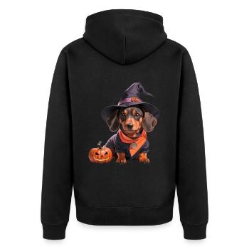 Sorcière teckel avec chapeau de sorcière Halloween Teckel - Veste à capuche bio Premium Unisexe - noir - Dos - Nico (187cm)