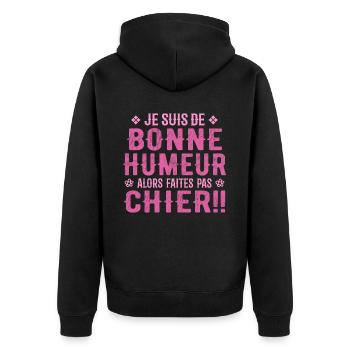 I'm in a good mood so don't piss off! - Unisex Premium Organic Zip Hoodie - black - Back - Nico (187cm)