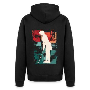 Golf Golfen Golferin Spielerin Sport Hobby Vintage - Unisex Premium Bio Zip Hoodie - Schwarz - Hinten - Nico (187cm)