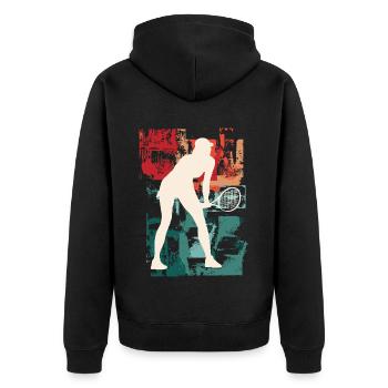 Tennis Tennis Player Woman Sport Vintage Retro - Unisex Premium Organic Zip Hoodie - black - Back - Nico (187cm)