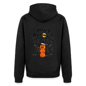 Pumpkin Snowman | Happy Halloween Tree and Spiders - Unisex Premium Organic Zip Hoodie - black - Back - Nico (187cm)