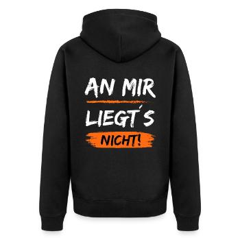 An mir liegt´s nicht - Lustiger Spruch - Unisex Premium Bio Zip Hoodie - Schwarz - Hinten - Nico (187cm)