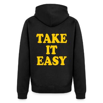Take it easy - Unisex Premium Bio Zip Hoodie - Schwarz - Hinten - Nico (187cm)
