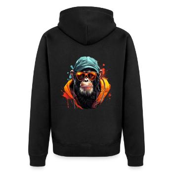 Cool chimp streetwear outfit urban style - Unisex Premium Bio Zip Hoodie - Schwarz - Hinten - Nico (187cm)