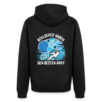 Vintage Bouldern Boulderer Klettern Kletterer - Unisex Premium Bio Zip Hoodie - Schwarz - Hinten - Nico (187cm)