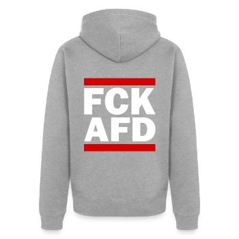 Fck afd - Unisex Premium Bio Zip Hoodie - Grau meliert - Hinten - Nico (187cm)