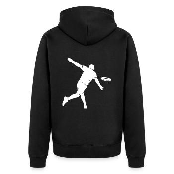 Discgolf Spieler Disc Golf Silhouette Discgolfer - Unisex Premium Bio Zip Hoodie - Schwarz - Hinten - Nico (187cm)