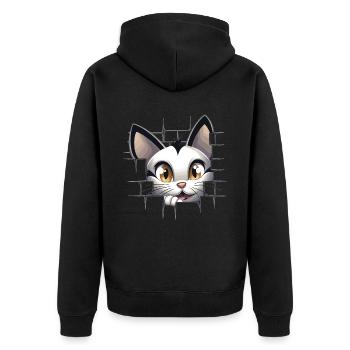 Hole Peekaboo: Baby-Katze auf Abenteuer - Unisex Premium Bio Zip Hoodie - Schwarz - Hinten - Nico (187cm)
