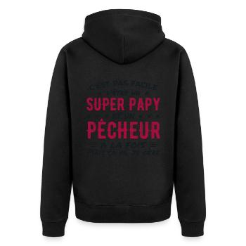Super-Opa und Fischer-Geschenk - Unisex Premium Bio Zip Hoodie - Schwarz - Hinten - Nico (187cm)
