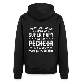 Super-Opa und Fischer-Geschenk - Unisex Premium Bio Zip Hoodie - Schwarz - Hinten - Nico (187cm)