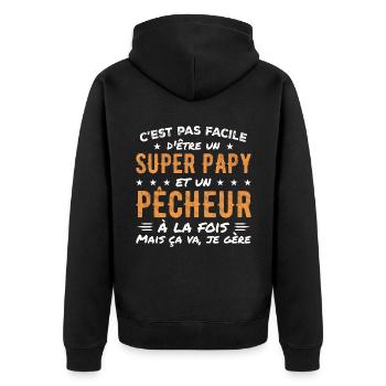 Super-Opa und Fischer-Geschenk - Unisex Premium Bio Zip Hoodie - Schwarz - Hinten - Nico (187cm)