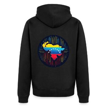 Neon Venezuela Karte - Unisex Premium Bio Zip Hoodie - Schwarz - Hinten - Nico (187cm)