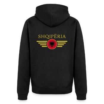 Ich liebe Albanien, Eleganz Stil Design T-Shirt - Unisex Premium Bio Zip Hoodie - Schwarz - Hinten - Nico (187cm)