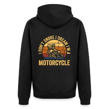 Ich schnarche nicht, ich träume, ich bin ein Motorrad - Unisex Premium Bio Zip Hoodie - Schwarz - Hinten - Nico (187cm)