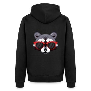 Waschbär mit Sonnebrille - Unisex Premium Bio Zip Hoodie - Schwarz - Hinten - Nico (187cm)