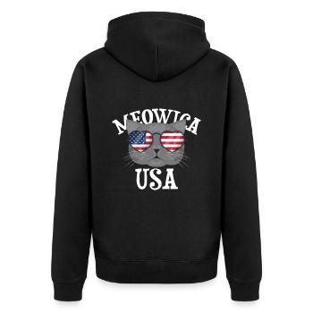 Meowica USA Cat (cat) - Unisex Premium Organic Zip Hoodie - black - Back - Nico (187cm)