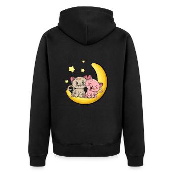 Katzenliebe bis zum Mond - Unisex Premium Bio Zip Hoodie - Schwarz - Hinten - Nico (187cm)
