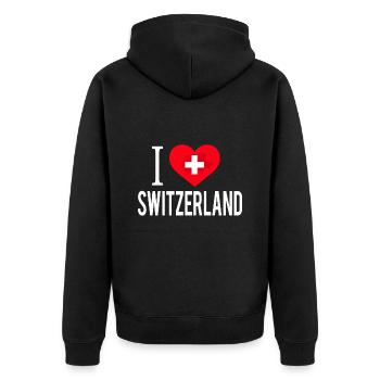 I Love Switzerland / Schweiz - Unisex Premium Organic Zip Hoodie - black - Back - Nico (187cm)