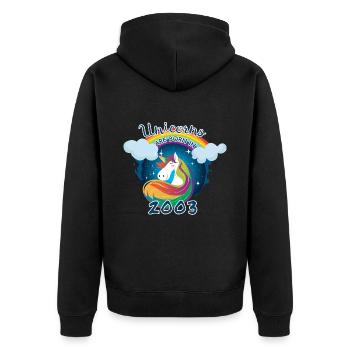 Einhörner wurden 2003 geboren - Unisex Premium Bio Zip Hoodie - Schwarz - Hinten - Nico (187cm)