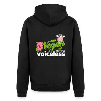 Vegan for the voiceless (Kuh) - Unisex Premium Bio Zip Hoodie - Schwarz - Hinten - Nico (187cm)