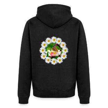 Margeriten Blüte mit Schmetterling Blumenmuster - Unisex Premium Bio Zip Hoodie - Schwarz - Hinten - Nico (187cm)