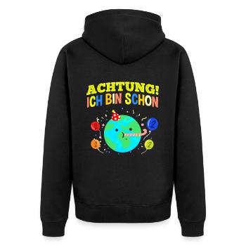 Achtung Ich Bin Schon 2 Geburtstag Erde - Unisex Premium Bio Zip Hoodie - Schwarz - Hinten - Nico (187cm)