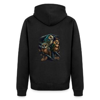 Cool owl motif - 3 owls on the tree - Unisex Premium Organic Zip Hoodie - black - Back - Nico (187cm)