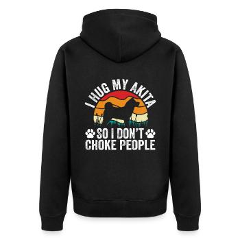 Ich umarme meinen Akita, damit ich die Leute nicht ersticke - Unisex Premium Bio Zip Hoodie - Schwarz - Hinten - Nico (187cm)