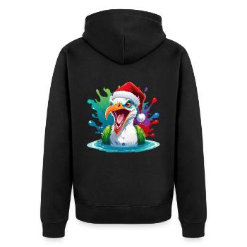 14 Zombie Möwe Meer Weihnachtsmann Farbtropfen - Unisex Premium Bio Zip Hoodie - Schwarz - Hinten - Nico (187cm)