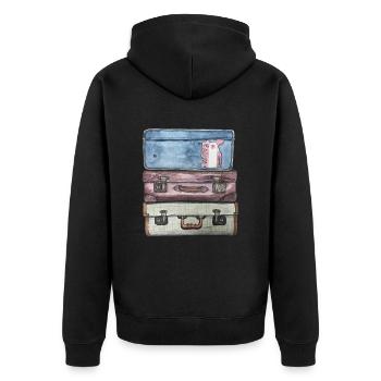 Kofferstapel mit 3 alten Koffern - Unisex Premium Bio Zip Hoodie - Schwarz - Hinten - Nico (187cm)