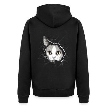 Hole Peekaboo: Baby-Katze auf Abenteuer - Unisex Premium Bio Zip Hoodie - Schwarz - Hinten - Nico (187cm)