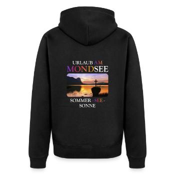 Mondsee - Unisex Premium Bio Zip Hoodie - Schwarz - Hinten - Nico (187cm)