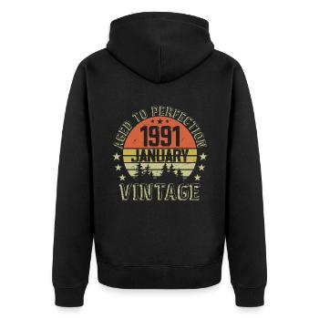 Nées En Janvier Cadeau D'anniversaire Janvier 1991 - Veste à capuche bio Premium Unisexe - noir - Dos - Nico (187cm)