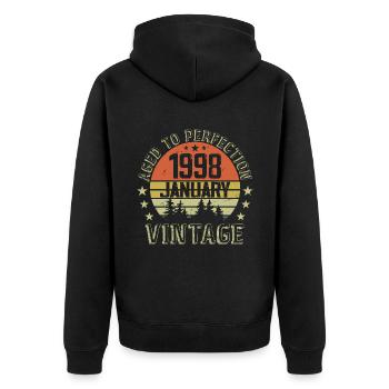 Geboren im Januar Geburtstagsgeschenk Januar 1998 - Unisex Premium Bio Zip Hoodie - Schwarz - Hinten - Nico (187cm)