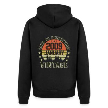Born In January Birthday Gift January 2009 - Unisex Premium Organic Zip Hoodie - black - Back - Nico (187cm)