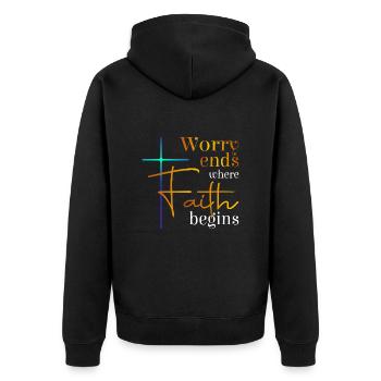 Worry ends - Unisex Premium Organic Zip Hoodie - black - Back - Nico (187cm)