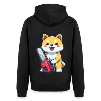 Cute Shiba Inu with Chainsaw – Funny Cartoon Dog - Unisex Premium Organic Zip Hoodie - black - Back - Nico (187cm)