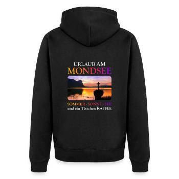 Mondsee Summer - Unisex Premium Organic Zip Hoodie - black - Back - Nico (187cm)