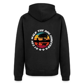 ICH KANN EWIG MIT DEM HUND SPAZIEREN GEHEN - Unisex Premium Bio Zip Hoodie - Schwarz - Hinten - Nico (187cm)