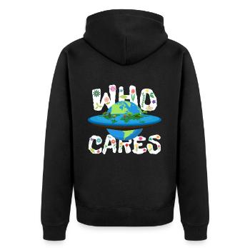 Planet Erde flach oder rund - Unisex Premium Bio Zip Hoodie - Schwarz - Hinten - Nico (187cm)