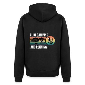 J’aime le camping et la course à pied - Veste à capuche bio Premium Unisexe - noir - Dos - Nico (187cm)