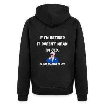 Ich bin im Ruhestand - Unisex Premium Bio Zip Hoodie - Schwarz - Hinten - Nico (187cm)