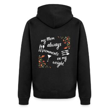 Mom's comments - Unisex Premium Organic Zip Hoodie - black - Back - Nico (187cm)