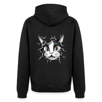 Hole Peekaboo: Baby-Katze auf Abenteuer - Unisex Premium Bio Zip Hoodie - Schwarz - Hinten - Nico (187cm)
