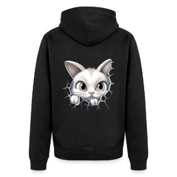 Hole Peekaboo: Baby-Katze auf Abenteuer - Unisex Premium Bio Zip Hoodie - Schwarz - Hinten - Nico (187cm)