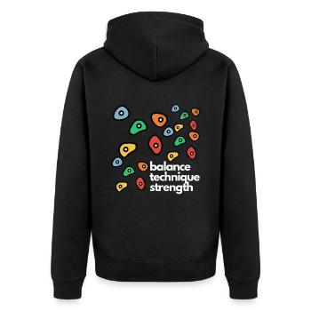 Bouldern - Unisex Premium Bio Zip Hoodie - Schwarz - Hinten - Nico (187cm)